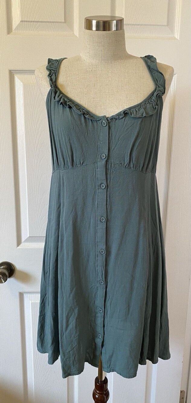 Becool Sage Blue Ruffle Button Front Sundress Size Large